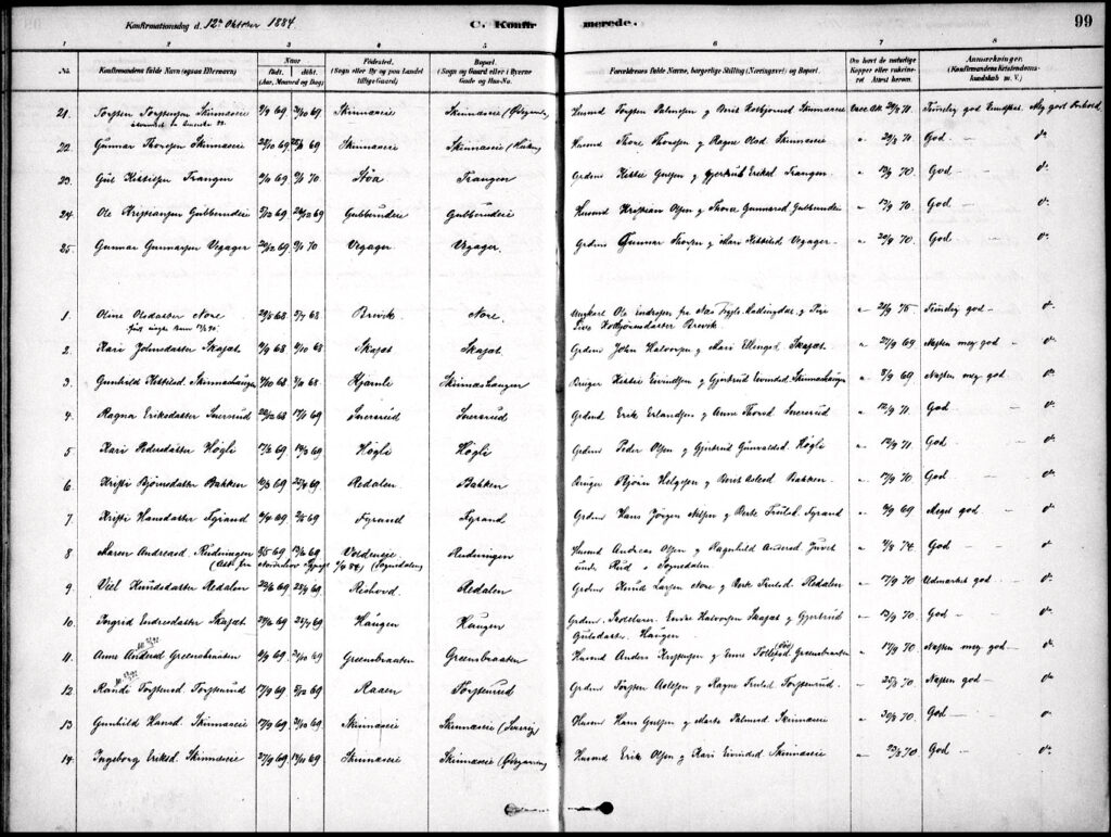 Anna Grensbråten Dahl - church Confirmation Record - 1884