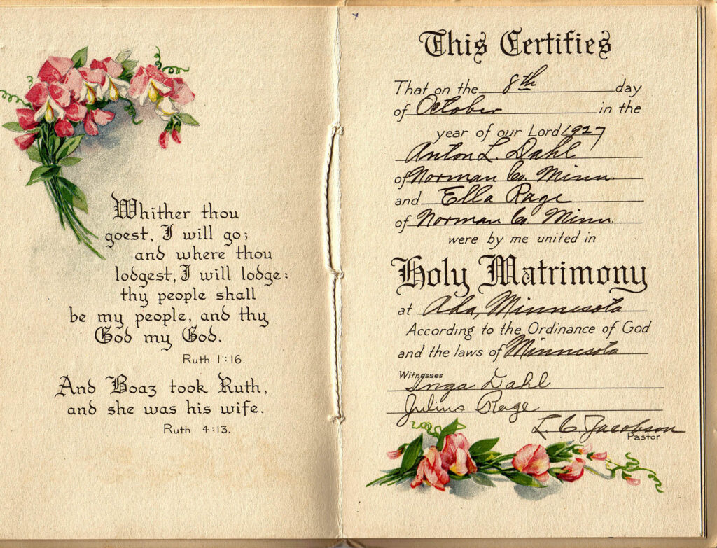 Marriage Certification for Anton & Ella Rage